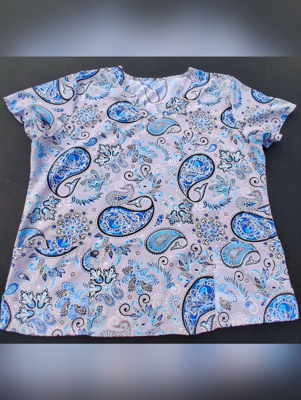 Blue Paisley Short Sleeve Scrub Top Womens 2X
